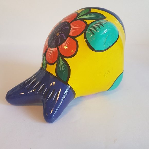 Vintage Mexican Folk Art Ceramic Big Mouth Fish Sponge Holder Hand painted Blue - Picture 10 of 16